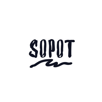 Sopot logo icon sign City in Poland Hadwriting lettering Hand drawn ink sketch Cartoon doodle design Children's style Fashion print clothes apparel greeting invitation card cover flyer poster banner