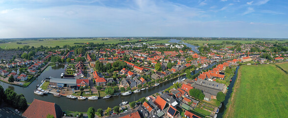 Aerial panorama from the village IJlst in Friesland the Netherlands