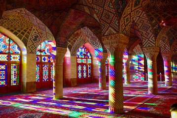 Fototapeta na wymiar Nasir Ol Molk Mosque known also as Pink Mosque, in Shiraz, Iran