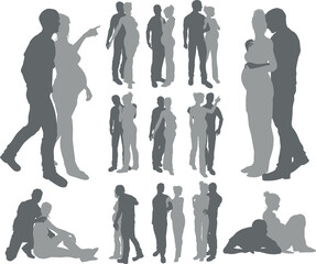 Couple silhouettes pregnant woman