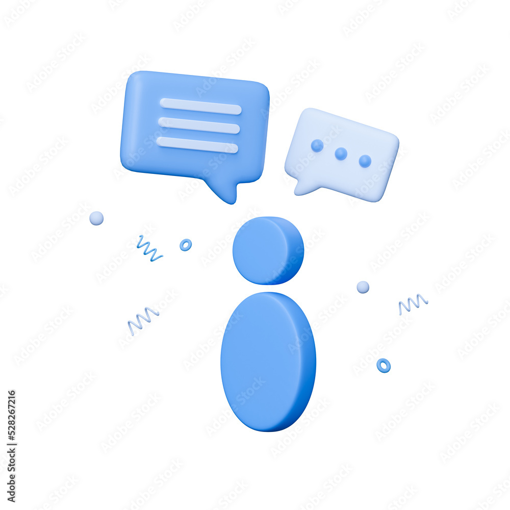 Poster 3d speech text bubble messages and person icon realistic elements. 3d rendering with clipping path