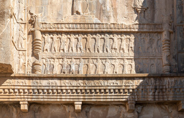 Sunrise in Persepolis, capital of the ancient Achaemenid kingdom. ancient columns. View of Iran. ancient persia. beautiful cloud background