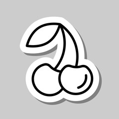 Cherry simple icon vector. Flat design. Sticker with shadow on gray background
