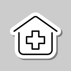 Clinic, hospital simple icon vector. Flat design. Sticker with shadow on gray background