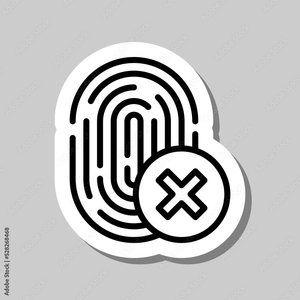 Poster fingerprint with deny, reject simple icon vector. flat design. sticker with shadow on gray backgroun