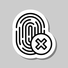 Fingerprint with deny, reject simple icon vector. Flat design. Sticker with shadow on gray background.ai