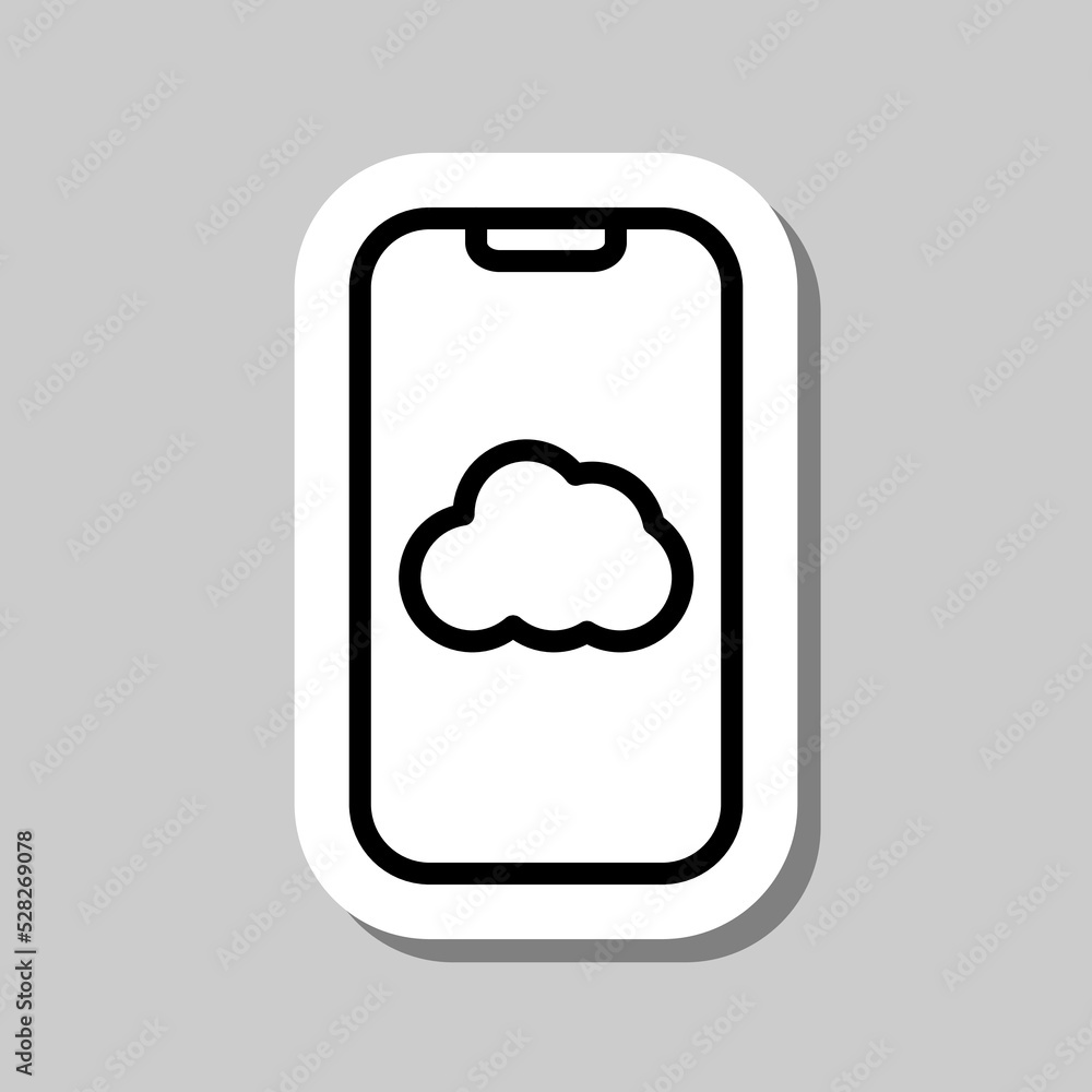 Poster mobile phone with cloud simple icon vector. flat design. sticker with shadow on gray background.ai