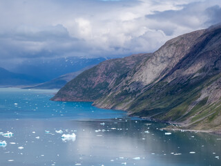 Breathtaking lansdcapes at the edge of the plateau near Igaliku, Southern Greenland. A vigorous with outstanding views of the Qooroq Ice Fjord