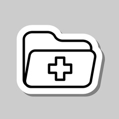 Medical or health record folder simple icon vector. Flat design. Sticker with shadow on gray background