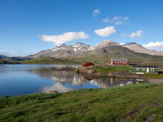 View of Igaliku in southern Greenland. A settlement with just a few dozen inhabitants. Famous for...
