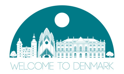 Denmark famous landmark with color design,vector illustration