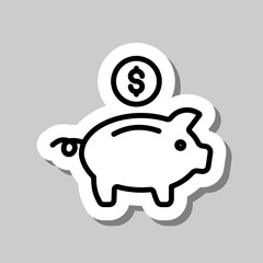 Piggy bank with coin simple icon vector. Flat design. Sticker with shadow on gray background.ai