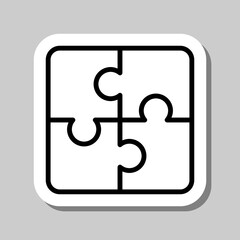 Puzzle simple icon vector. Flat design. Sticker with shadow on gray background