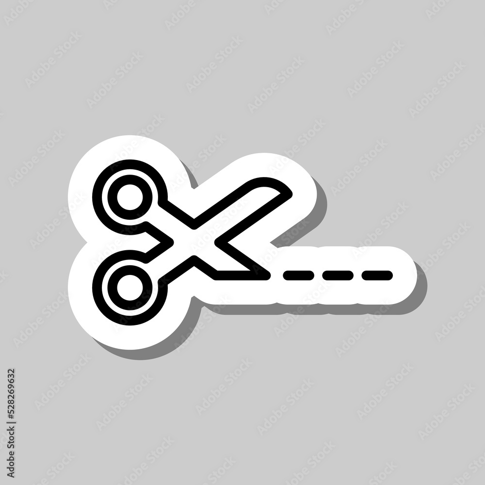 Poster scissors and cut line simple icon vector. flat design. sticker with shadow on gray background.ai