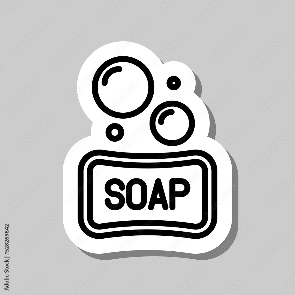 Poster soap with bubbles simple icon vector. flat design. sticker with shadow on gray background.ai