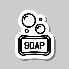 Soap with bubbles simple icon vector. Flat design. Sticker with shadow on gray background.ai
