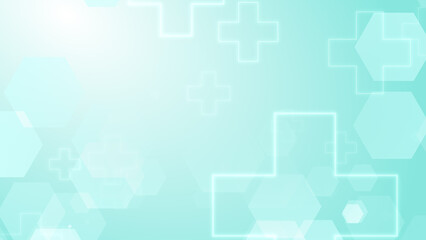 Abstract hexagon cross geometric blue green pattern medical background.