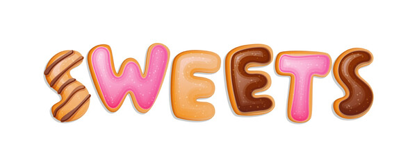 Sweets realistic donut themed lettering illustration.
