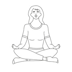 Mindfulness, meditation and yoga. women girl sitting with crossed legs and meditating on white background 