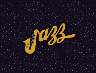 Obraz na płótnie Canvas Jazz Night Poster Saxophone for Pubs Starry Background Dots