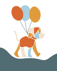 Vector illustration dog with ballons. Abstract contemporary modern trendy vector seamless patterns. Trendy flat collage art style backgrounds