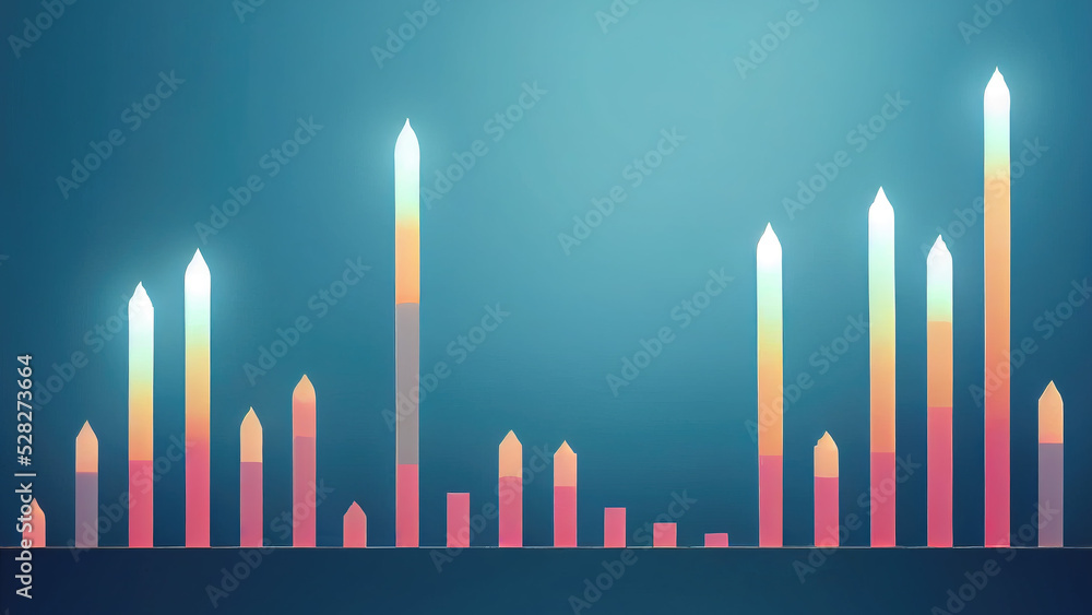 Poster Graph abstraction luminous bars. Business abstraction. background and up arrows.