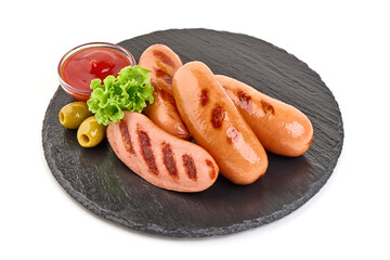 Grilled munich sausages, isolated on white background.