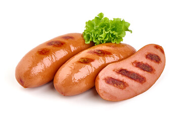 Grilled german sausages, bratwurst, isolated on white background.