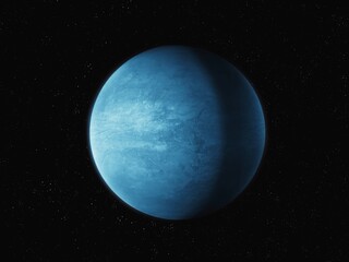 Twin Earth, Super-earth planet, alien world. Exoplanet with atmosphere and ocean of water, rocky planet in space.