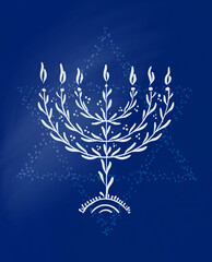 Hanukkah Menorah  on a Star of David blue background