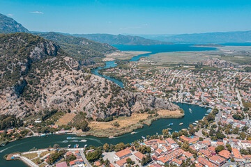 Drone view of Dalyan - City in Turkey 