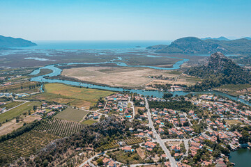 Drone view of Dalyan - City in Turkey 