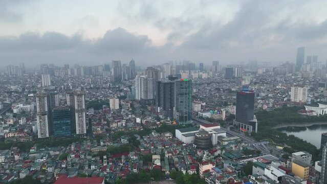 Aerial view of Hanoi city in morning, Vietnam.