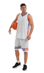 Basketball player with ball on white background