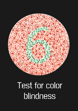 Ishihara test for color blindness. Color blind test. Green number 6 for colorblind people. Vector illustration.
