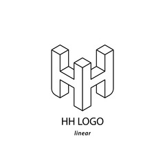 Isometric letters H and H combined together. Modern isometry logo template. Black and white symbol in linear style. Vector illustration, editable stroke.