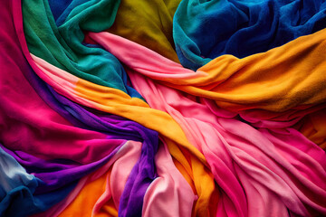 beautiful colorful abstract silk fabric blanket background, india new delhi colors, happy mood, 3d render, 3d illustration