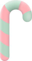 Christmas Candy Cane 3D Icon Graphic Illustration on Transparent Background. Pastel Colors Plastic Style