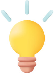Yellow Light Bulb 3D Icon Graphic Illustration on Transparent Background. Idea Concept