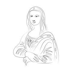 Mona Lisa line art, one line, minimalism, black and white