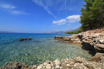 Fototapeta na wymiar Adriatic Sea in Croatia with azure color of water