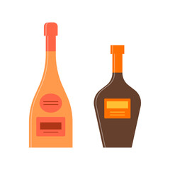 Bottle of champagne or whiskey, great design for any purposes. Flat style. Color form. Party drink concept. Simple image shape