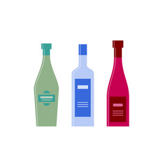 Bottle of vermouth, vodka and red wine great design for any purposes. Flat style. Color form. Party drink concept. Simple image shape
