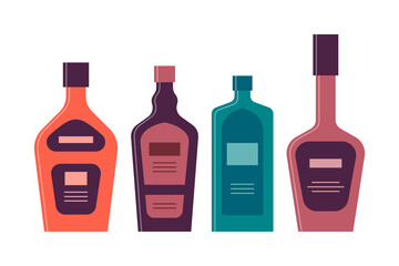 Bottle of rum, liquor, gin, great design for any purposes. Flat style. Color form. Party drink concept. Simple image shape