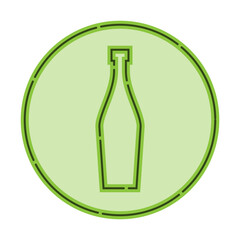 Illustration of bottle of vermouth in flat style in form of thin lines. In the form of background is circle of color drinks. Isolated object design beverage. Simple icon for restaurant, pub, party