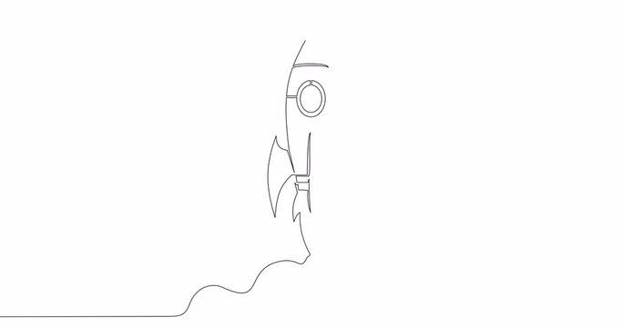 Self drawing line animation Rocket continuous one single line drawn concept video