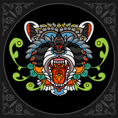 Raccoon zentangle arts isolated on black background