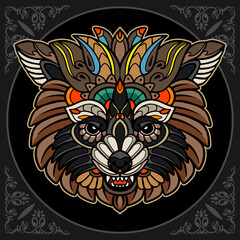 Raccoon zentangle arts isolated on black background