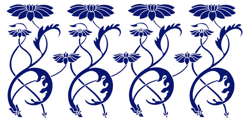 Art Nouveau PNG Abstract Floral Banner Border Frame Illustration for Greeting Card Picture Photos or Painting