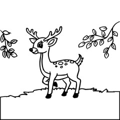 Deer Coloring Page For Kids, Cute Deer Character Vector illustration Ai File And Image
